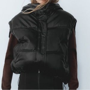 Faux leather puffer vest